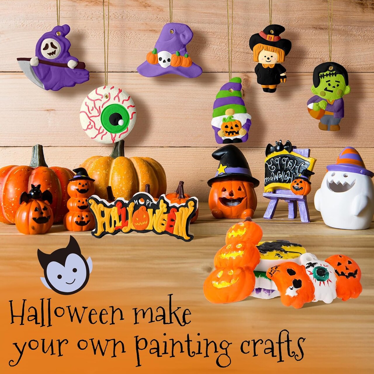 24 Sets Halloween DIY Painting Kits Paint Your Own Ceramics DIY Unpainted Plaster Statues Ready to Paint